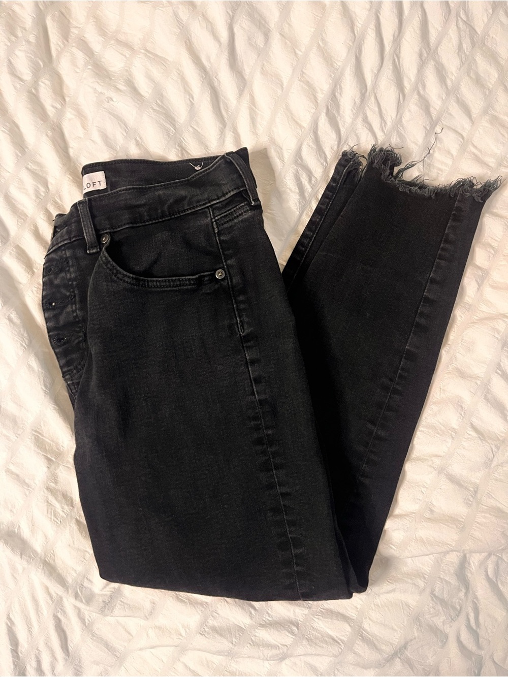 LOFT Black High-Rise Skinny Jeans with Raw Hem